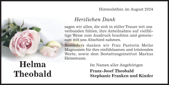 Traueranzeige von Helma Theobald von Hildesheimer Allgemeine Zeitung