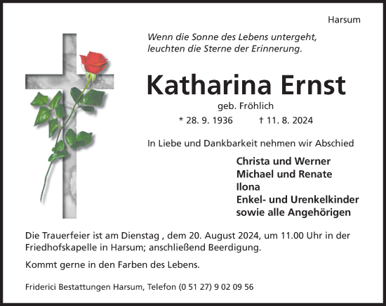 Traueranzeige von Katharina Ernst von Hildesheimer Allgemeine Zeitung