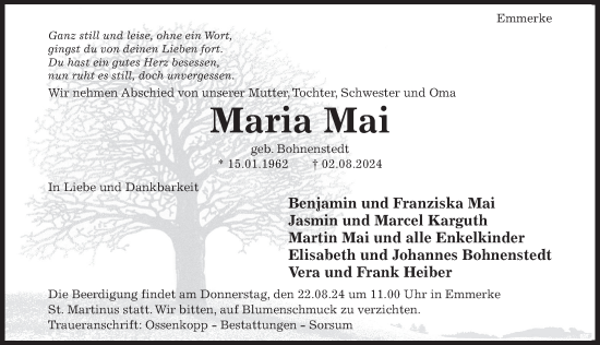 Traueranzeige von Maria Mai von Hildesheimer Allgemeine Zeitung