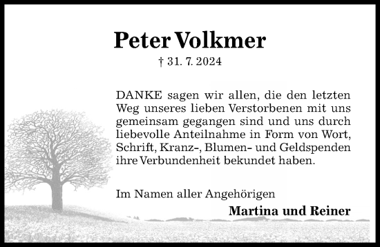 Traueranzeige von Peter Volkmer von Hildesheimer Allgemeine Zeitung