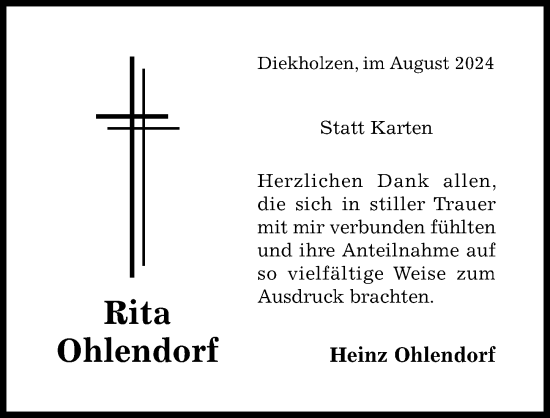 Traueranzeige von Rita Ohlendorf von Hildesheimer Allgemeine Zeitung