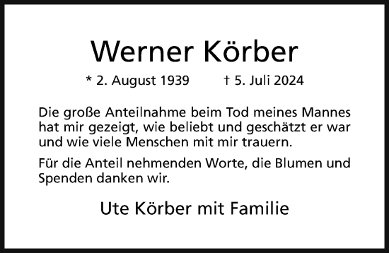 Traueranzeige von Werner Körber von Hildesheimer Allgemeine Zeitung