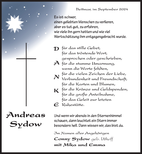 Traueranzeige von Andreas Sydow von Hildesheimer Allgemeine Zeitung