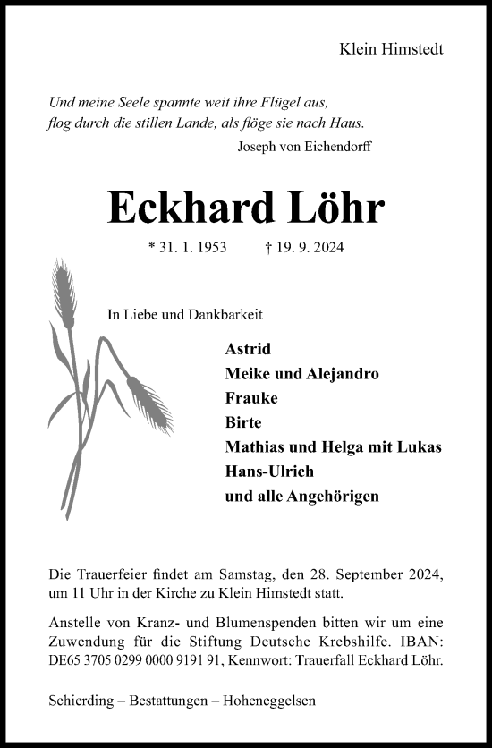 Traueranzeige von Eckhard Löhr von Hildesheimer Allgemeine Zeitung