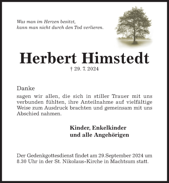 Traueranzeige von Herbert Himstedt von Hildesheimer Allgemeine Zeitung