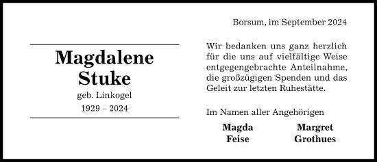 Traueranzeige von Magdalene Stuke von Hildesheimer Allgemeine Zeitung