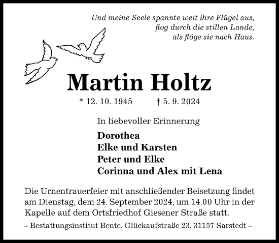 Traueranzeige von Martin Holtz von Hildesheimer Allgemeine Zeitung