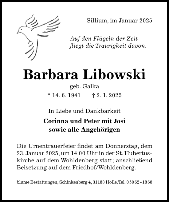 Traueranzeige von Barbara Libowski von Hildesheimer Allgemeine Zeitung