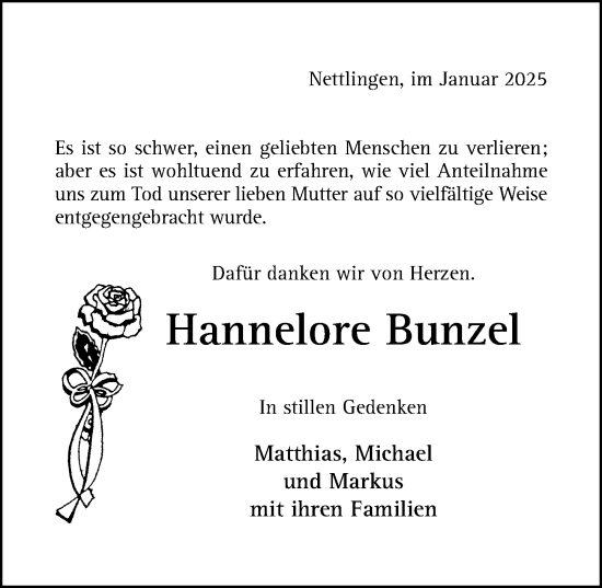 Traueranzeige von Hannelore Bunzel von Hildesheimer Allgemeine Zeitung