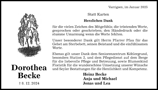 Traueranzeige von Dorothea Becke von Hildesheimer Allgemeine Zeitung