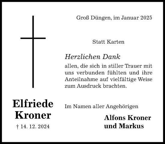 Traueranzeige von Elfriede Kroner von Hildesheimer Allgemeine Zeitung