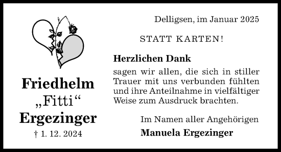 Traueranzeige von Friedhelm Ergezinger von Hildesheimer Allgemeine Zeitung