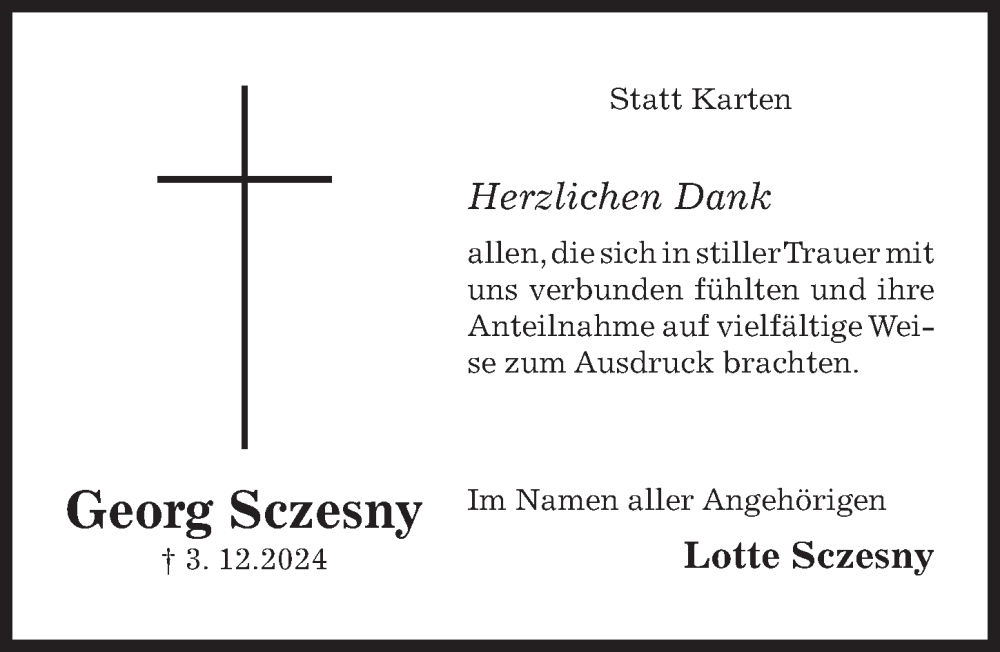  Traueranzeige für Georg Sczesny vom 18.01.2025 aus Hildesheimer Allgemeine Zeitung