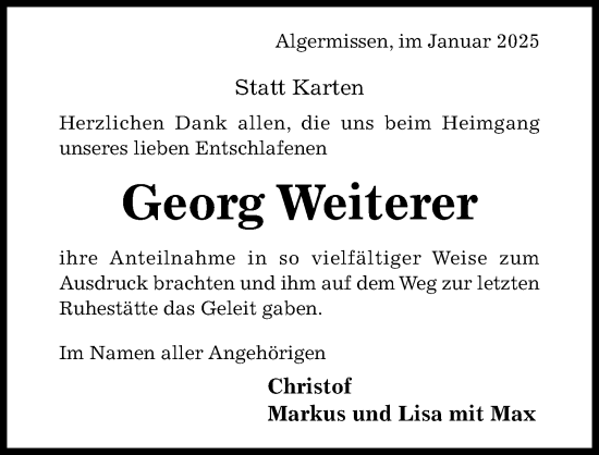 Traueranzeige von Georg Weiterer von Hildesheimer Allgemeine Zeitung