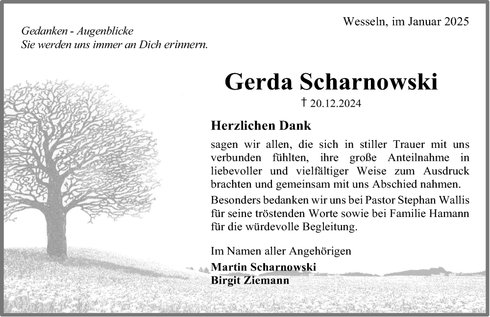  Traueranzeige für Gerda Scharnowski vom 22.01.2025 aus Hildesheimer Allgemeine Zeitung