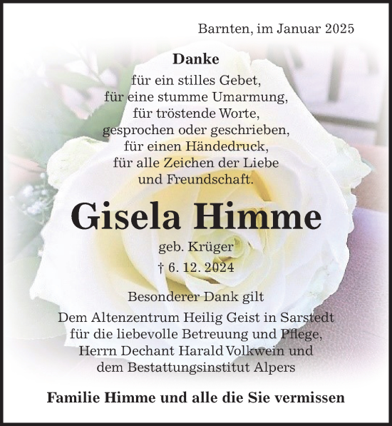 Traueranzeige von Gisela Himme von Hildesheimer Allgemeine Zeitung