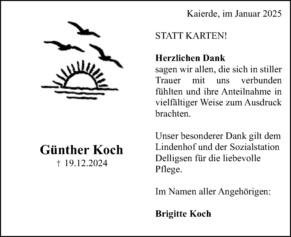  Traueranzeige für Günther Koch vom 25.01.2025 aus Hildesheimer Allgemeine Zeitung