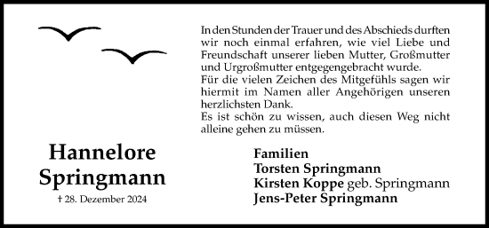 Traueranzeige von Hannelore Springmann von Hildesheimer Allgemeine Zeitung