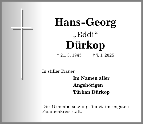 Traueranzeige von Hans- Georg Dürkop von Hildesheimer Allgemeine Zeitung