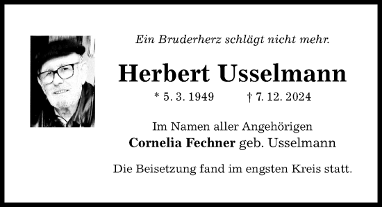Traueranzeige von Herbert Usselmann von Hildesheimer Allgemeine Zeitung