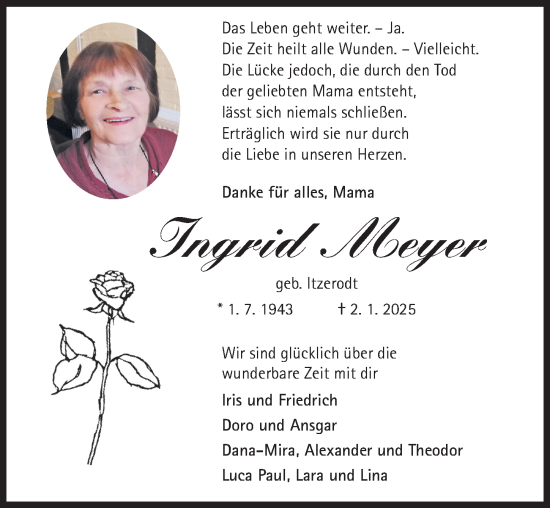 Traueranzeige von Ingrid Meyer von Hildesheimer Allgemeine Zeitung