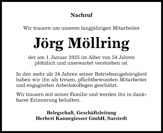Traueranzeige von Jörg Möllring von Hildesheimer Allgemeine Zeitung