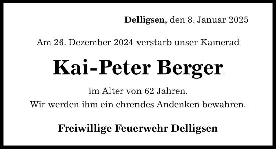Traueranzeige von Kai-Peter Berger von Hildesheimer Allgemeine Zeitung