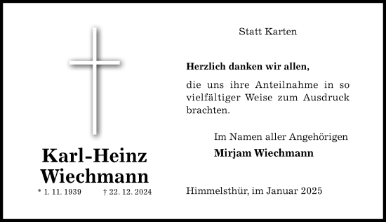 Traueranzeige von Karl-Heinz Wiechmann von Hildesheimer Allgemeine Zeitung