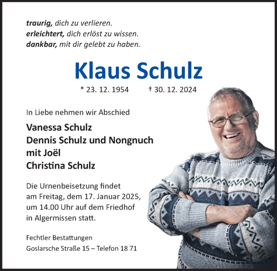 Traueranzeige von Klaus Schulz von Hildesheimer Allgemeine Zeitung