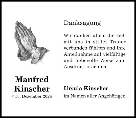 Traueranzeige von Manfred Kinscher von Hildesheimer Allgemeine Zeitung