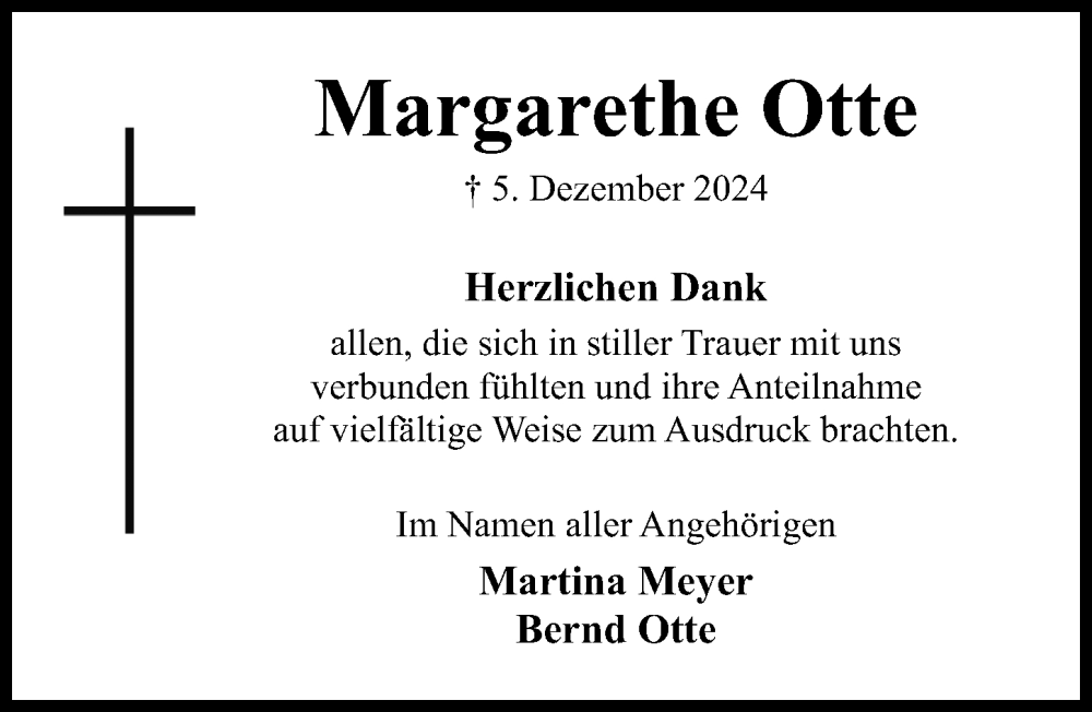  Traueranzeige für Margarethe Otte vom 22.01.2025 aus Hildesheimer Allgemeine Zeitung