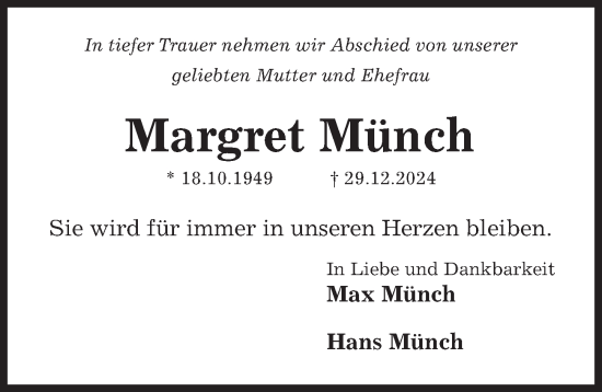 Traueranzeige von Margret Münch von Hildesheimer Allgemeine Zeitung