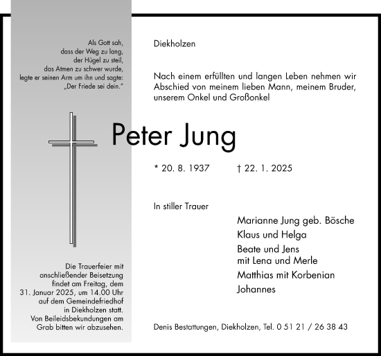 Traueranzeige von Peter Jung von Hildesheimer Allgemeine Zeitung