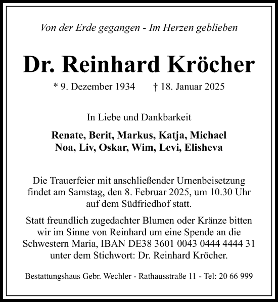 Traueranzeige von Reinhard Kröcher von Hildesheimer Allgemeine Zeitung