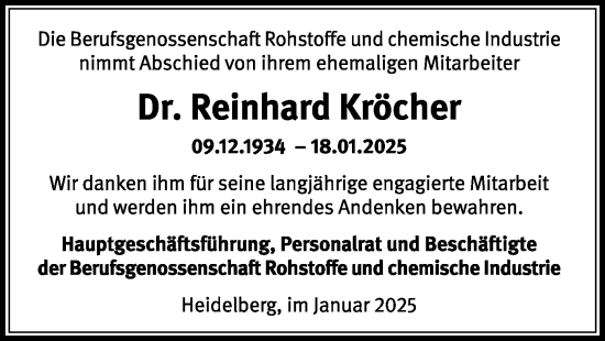 Traueranzeige von Reinhard Kröcher von Hildesheimer Allgemeine Zeitung