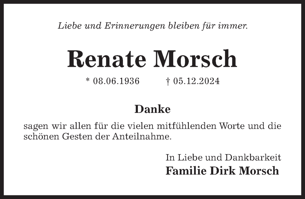  Traueranzeige für Renate Morsch vom 08.01.2025 aus Hildesheimer Allgemeine Zeitung