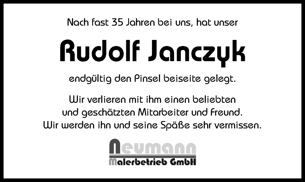  Traueranzeige für Rudolf Janczyk vom 22.01.2025 aus Hildesheimer Allgemeine Zeitung