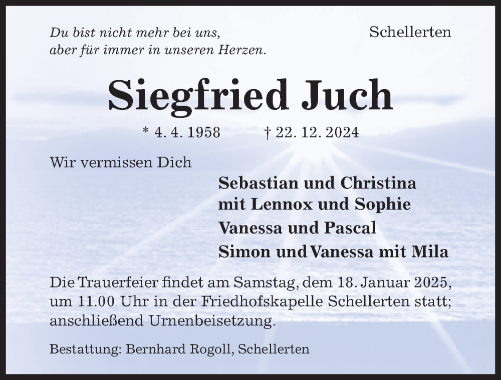  Traueranzeige für Siegfried Juch vom 08.01.2025 aus Hildesheimer Allgemeine Zeitung
