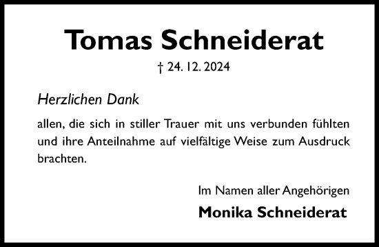 Traueranzeige von Tomas Schneiderat von Hildesheimer Allgemeine Zeitung
