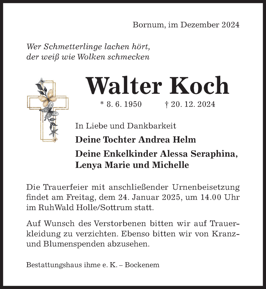  Traueranzeige für Walter Koch vom 08.01.2025 aus Hildesheimer Allgemeine Zeitung