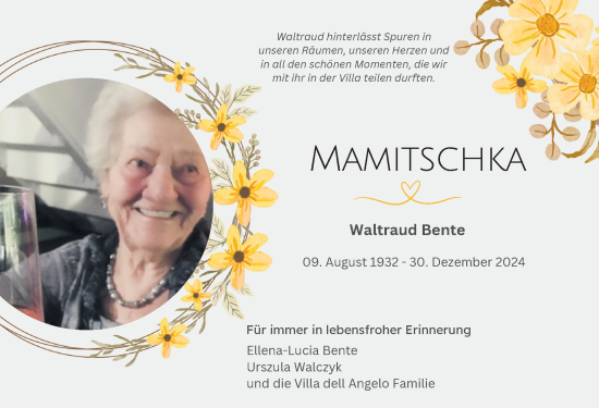 Traueranzeige von Waltraud Bente von Hildesheimer Allgemeine Zeitung