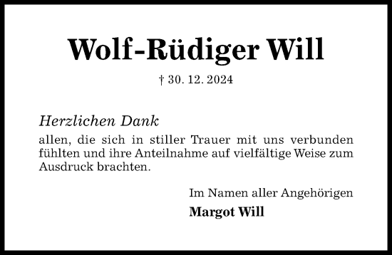 Traueranzeige von Wolf-Rüdiger Will von Hildesheimer Allgemeine Zeitung