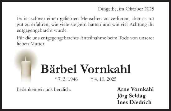 Traueranzeige von Bärbel Vornkahl von Hildesheimer Allgemeine Zeitung