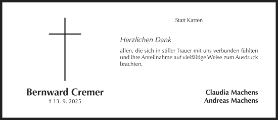 Traueranzeige von Bernward Cremer von Hildesheimer Allgemeine Zeitung