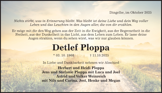 Traueranzeige von Detlef Ploppa von Hildesheimer Allgemeine Zeitung