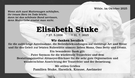 Traueranzeige von Elisabeth Stuke von Hildesheimer Allgemeine Zeitung