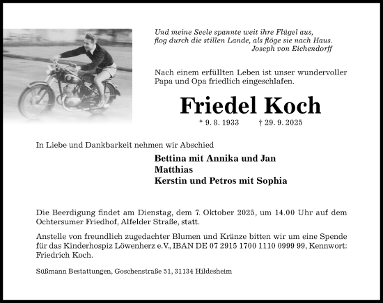 Traueranzeige von Friedel Koch von Hildesheimer Allgemeine Zeitung