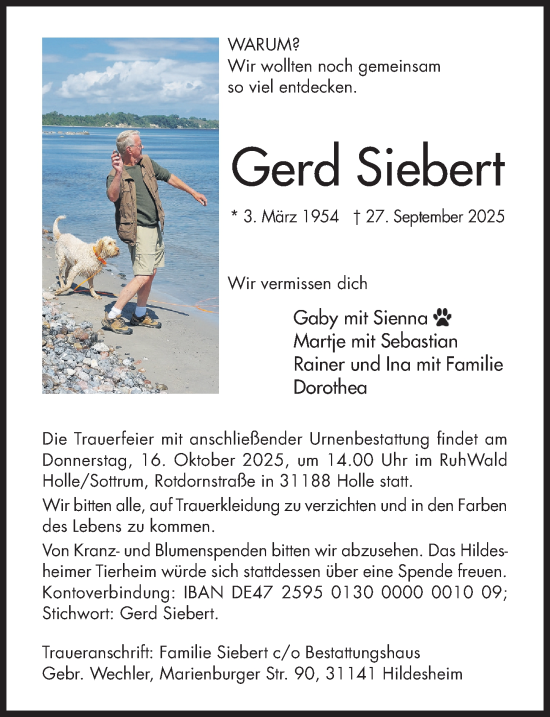 Traueranzeige von Gerd Siebert von Hildesheimer Allgemeine Zeitung
