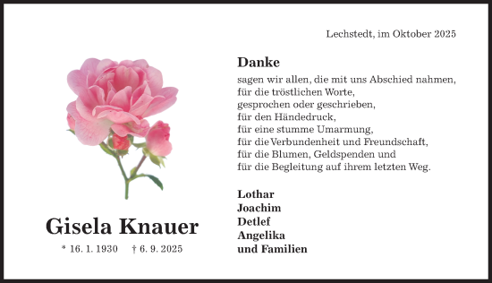 Traueranzeige von Gisela Knauer von Hildesheimer Allgemeine Zeitung