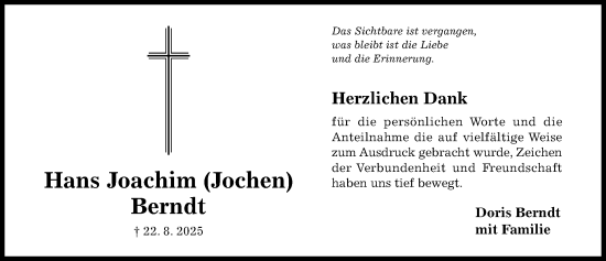 Traueranzeige von Hans Joachim Berndt von Hildesheimer Allgemeine Zeitung